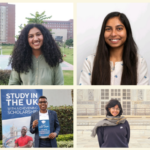 A collage of diverse individuals posing confidently in various settings, some with academic themes.