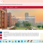 Ashoka University dashboard welcoming UG Cohort Intake of 2024 with campus buildings and greenery.