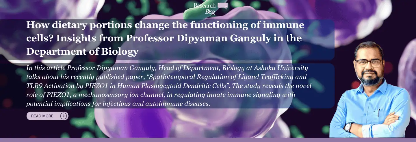 Text discussing immune cell function and dietary portions, featuring Professor Dipyaman Ganguly.