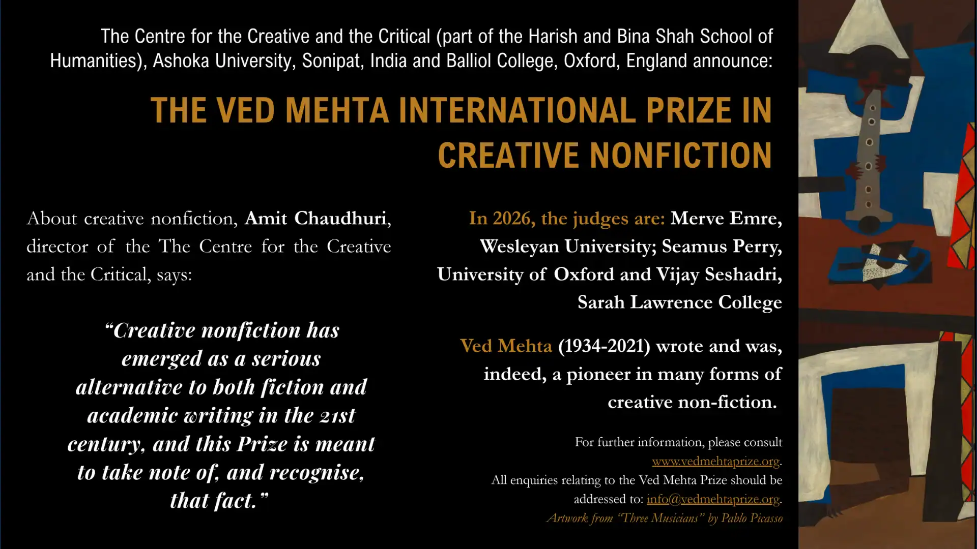 The Ved Mehta International Prize in Creative Nonfiction